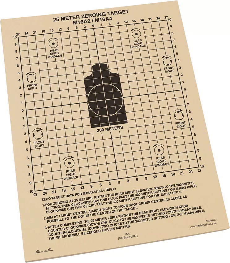 25m Zeroing Target Sheets 100