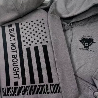 “Built Not Bought” Black on Grey Flag design hoodie
