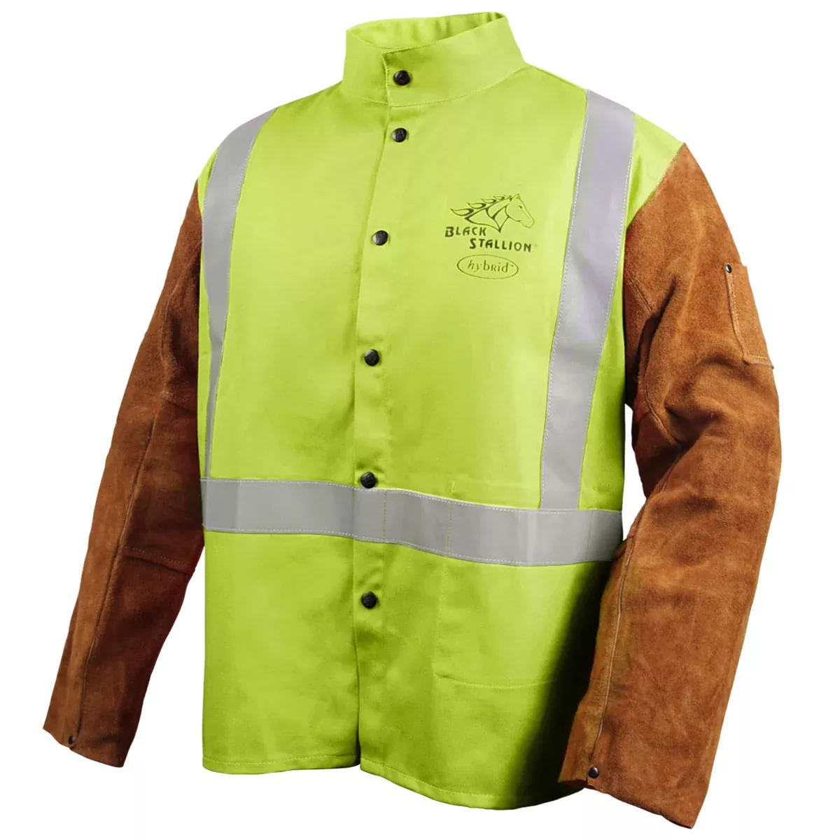 Revco JH1012-LM 30", 9 oz. Safety Lime Reflective FR and Side Split Cowhide Hybrid Welding Jacket (1 Jacket)